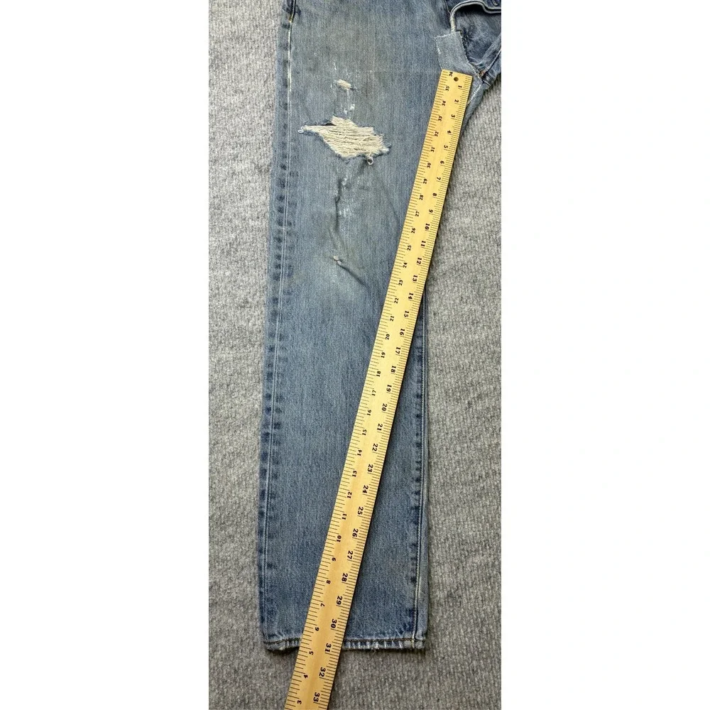 Levis 501 Mens Jeans 33x32 Light Wash Distressed Ripped Button Fly 00501-0193